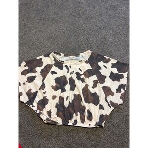 Altard‎ State Cow Print Crop Top Dolman Short Sleeve Pullover Blouse Womens S